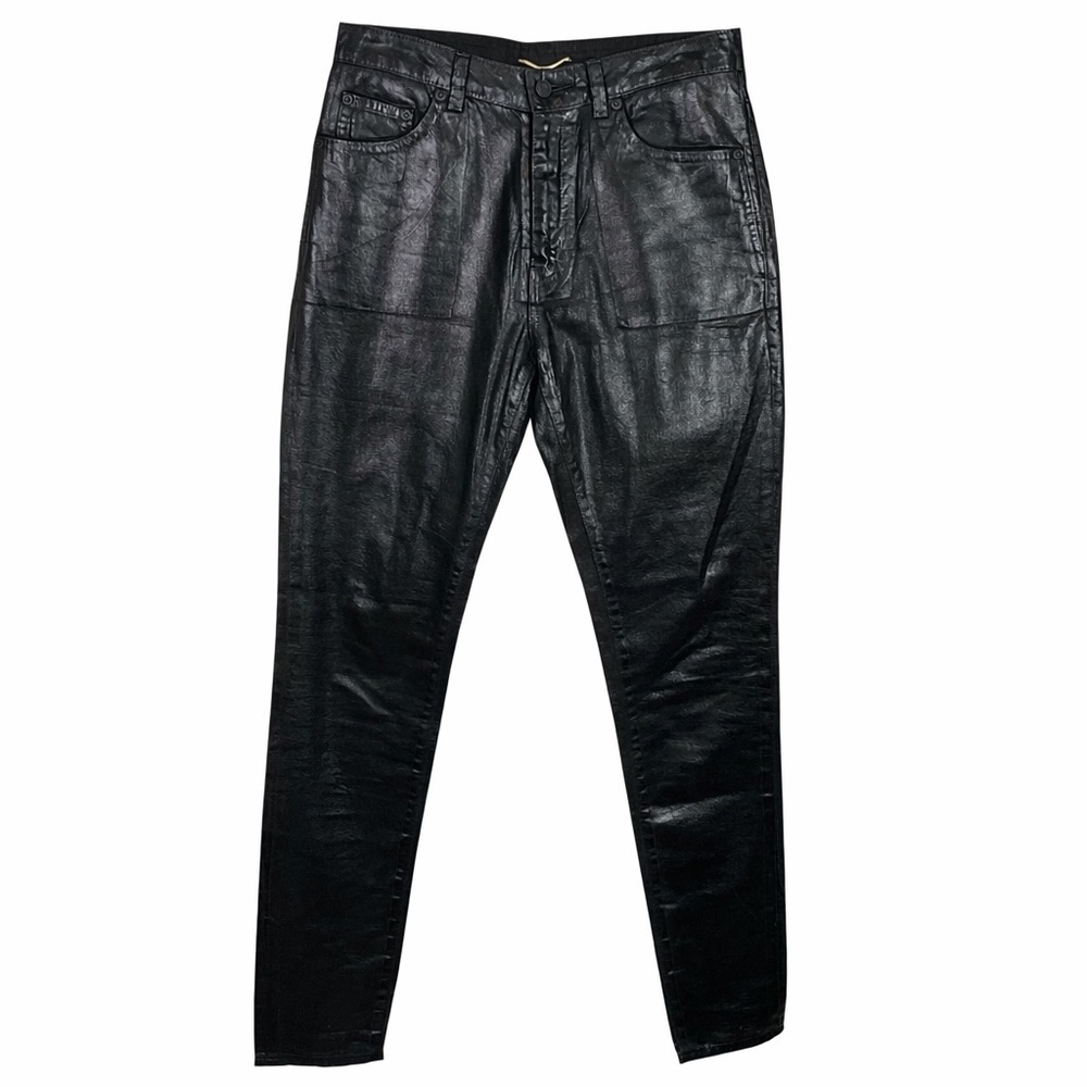 SAINT LAURENT Paris Coated Black Skinny Jeans 29 Made in Japan Luxe Rock Chic - Picture 2 of 15